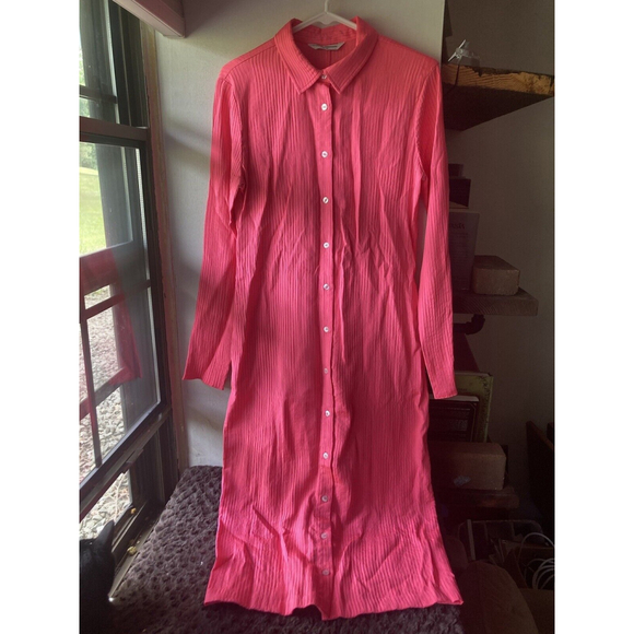 Amanda Uprichard Philips Midi Dress Button Down Long Sleeve Pink Womens New - Picture 2 of 3